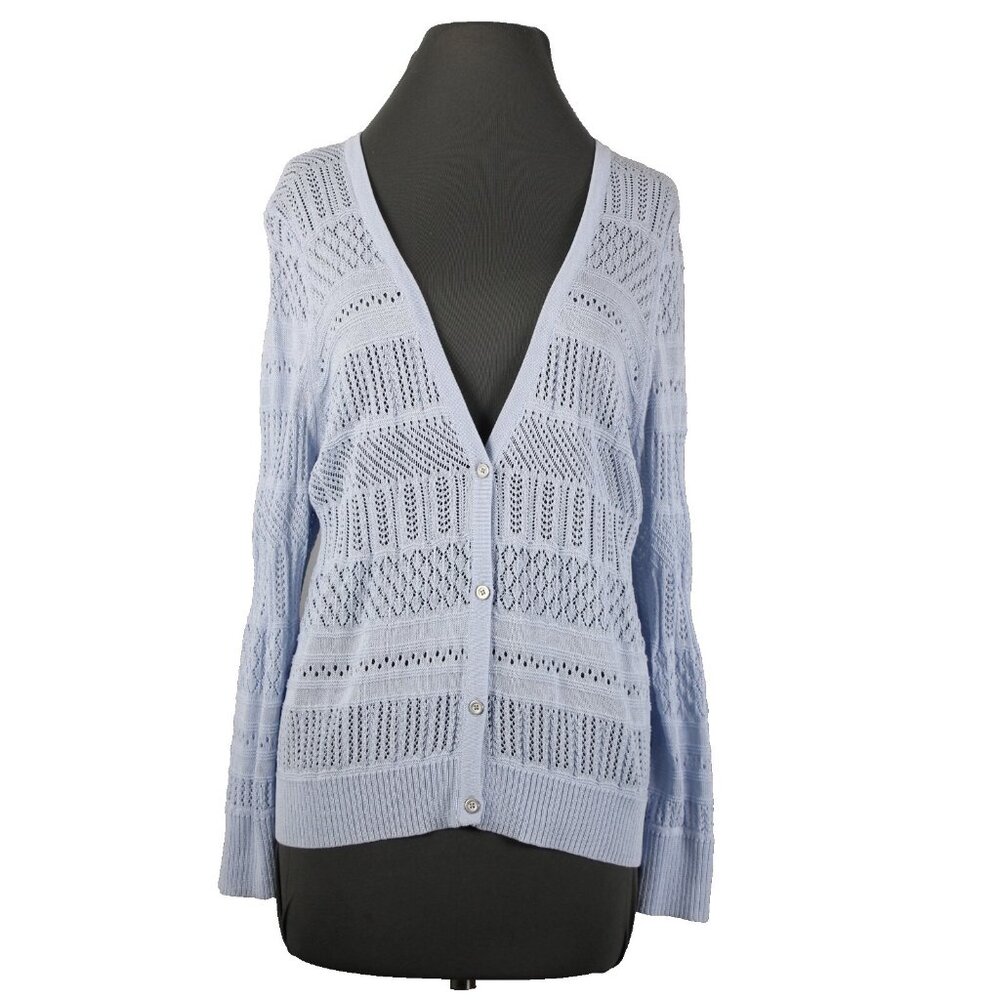 Maison Jules $60 Nice Sz XXL Halogen Blue Open Knit Rayon Cardigan Sweater
